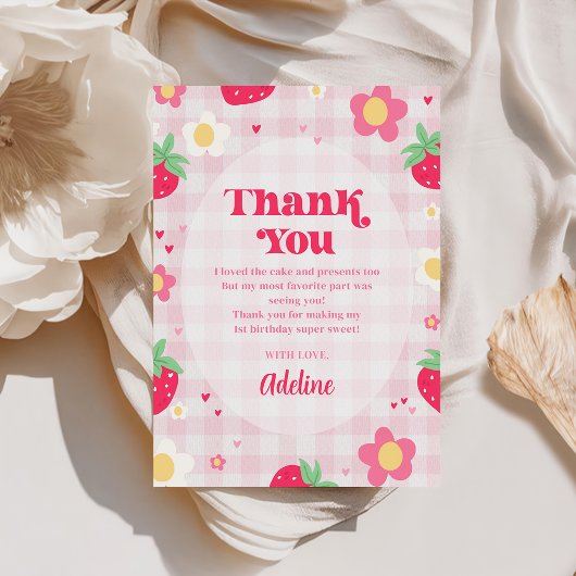 Berry First Cute 1st Birthday Strawberry サンキューカード