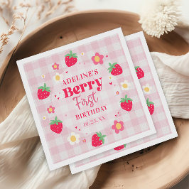 Berry First Cute 1st Birthday Strawberry スタンダードカクテルナプキン