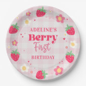 Berry First Cute 1st Birthday Strawberry ペーパープレート (正面)