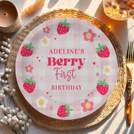 Berry First Cute 1st Birthday Strawberry ペーパープレート