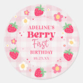 Berry First Cute 1st Birthday Strawberry ラウンドシール (正面)