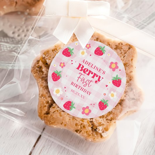 Berry First Cute 1st Birthday Strawberry ラウンドシール