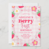 Berry First Cute 1st Birthday Strawberry 招待状 (正面)