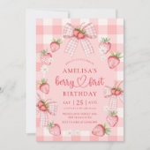 Berry First Cute 1st Birthday Strawberry 招待状 (正面)