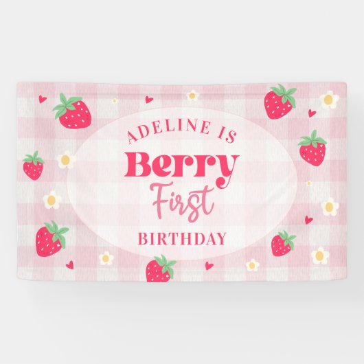 Berry First Cute 1st Birthday Strawberry 横断幕 (横)