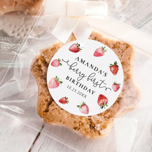 Berry First Cute 1st Birthday Strawberry Classic  ラウンドシール