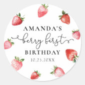 Berry First Cute 1st Birthday Strawberry Classic  ラウンドシール (正面)
