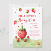 Berry First Cute Strawberry Patch 1st Birthday 招待状 (正面)