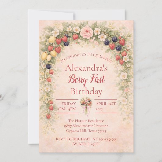 Berry First Garden 1st Birthday 招待状 (正面)