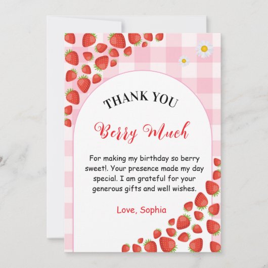 Berry first gingham birthday Thank You Card カード (正面)