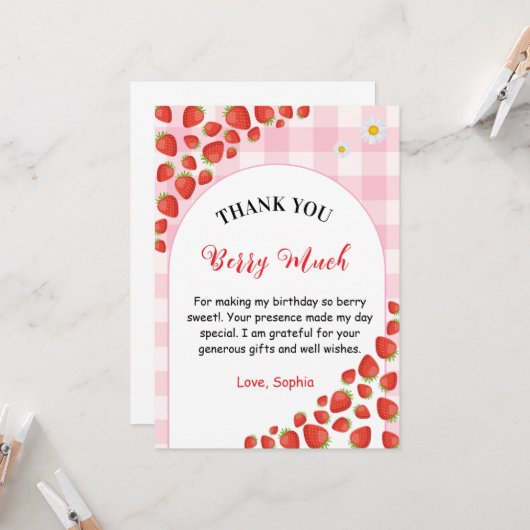 Berry first gingham birthday Thank You Card カード (正面/裏面インサイチュ)