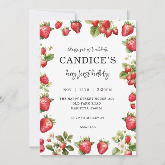 Berry First Invitation for Birthday Fruit Party  招待状 (正面)