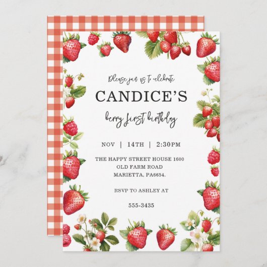 Berry First Invitation for Birthday Fruit Party  招待状 (正面/裏面)