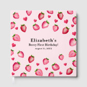 Berry First Pink Birthday Strawberry Custom Photo ゲストブック (正面)