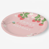Berry First Pink Strawberry and Flowers ペーパープレート (アングル)