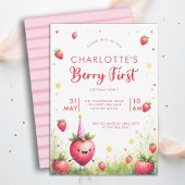 Berry First Pink Strawberry Patch 1st Birthday 招待状