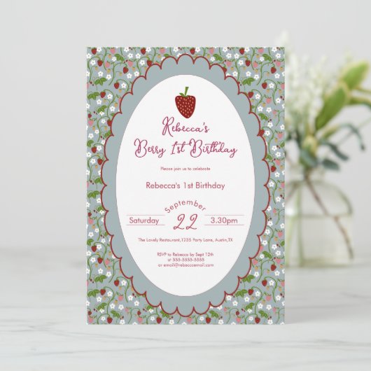 Berry First Strawberry 1st Birthday  招待状 (スタンド正面)