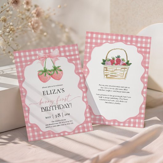 Berry First Strawberry 1st Birthday 招待状