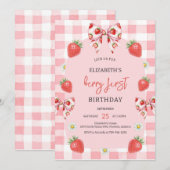 Berry First Strawberry 1st Birthday Invitation 招待状 (正面/裏面)