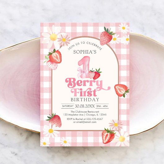 Berry First Strawberry 1st Birthday Invitation 招待状