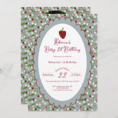 Berry First Strawberry 1st Birthday Photo 招待状 (正面/裏面)