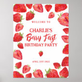 Berry First Strawberry Birthday Party Welcome Sign ポスター (正面)