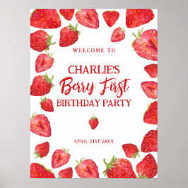 Berry First Strawberry Birthday Party Welcome Sign ポスター