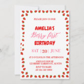 Berry First Strawberry Border Birthday Invitation  招待状 (正面)