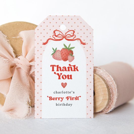 Berry First Strawberry Bow 1st Birthday Party ギフトタグ