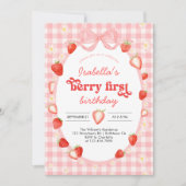Berry First Strawberry Girl 1st Birthday Party 招待状 (正面)
