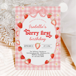 Berry First Strawberry Girl 1st Birthday Party 招待状
