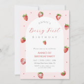 Berry First Strawberry Photo Birthday 招待状 (正面)