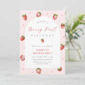Berry First Strawberry Photo Birthday 招待状 (スタンド正面)