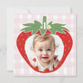 Berry First Strawberry Sweet Photo 1st Birthday 招待状 (裏面)