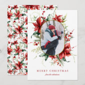 Berry Gold Foil Frame Photo Christmas Holiday Card シーズンカード (正面/裏面)