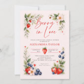 Berry in Love Botanical Art Pink Bridal Shower 招待状 (正面)