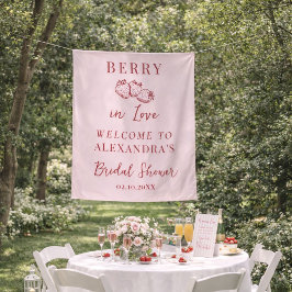 Berry In Love Bridal Shower Fabric Welcome Sign タペストリー
