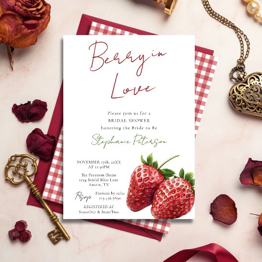 Berry In Love Bridal Shower Invitation Template 招待状