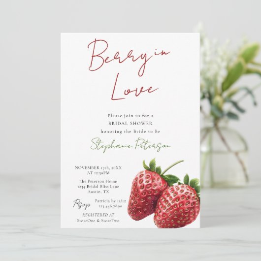 Berry In Love Bridal Shower Invitation Template 招待状 (スタンド正面)
