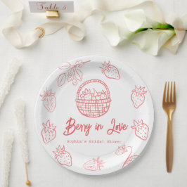 Berry in Love Hand-drawn Strawberry Bridal Shower ペーパープレート