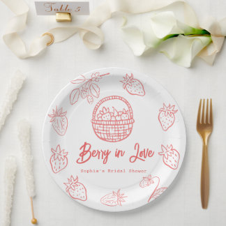 Berry in Love Hand-drawn Strawberry Bridal Shower ペーパープレート