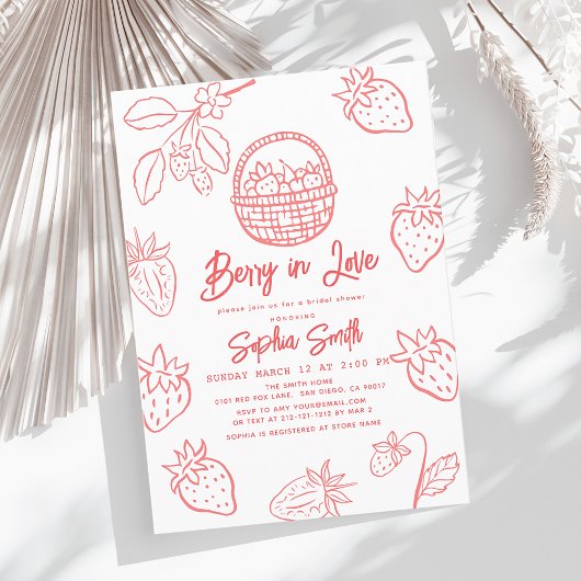 Berry in Love Hand-drawn Strawberry Bridal Shower 招待状
