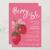 Berry In Love Pink & Red Strawberry Bridal Shower 招待状 (正面/裏面)