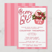 Berry In Love Pink & Red Strawberry Bridal Shower 招待状 (正面/裏面)