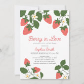 Berry in Love Pink Strawberry Floral Bridal Shower 招待状 (正面)