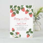 Berry in Love Pink Strawberry Floral Bridal Shower 招待状 (スタンド正面)