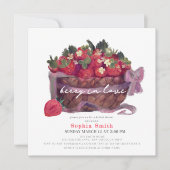 Berry in Love Strawberry Bow Basket Bridal Shower 招待状 (正面)