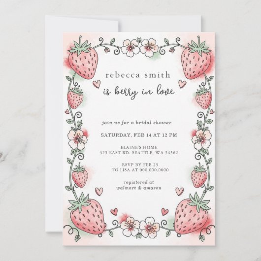 Berry in Love Strawberry Bridal Shower 招待状 (正面)