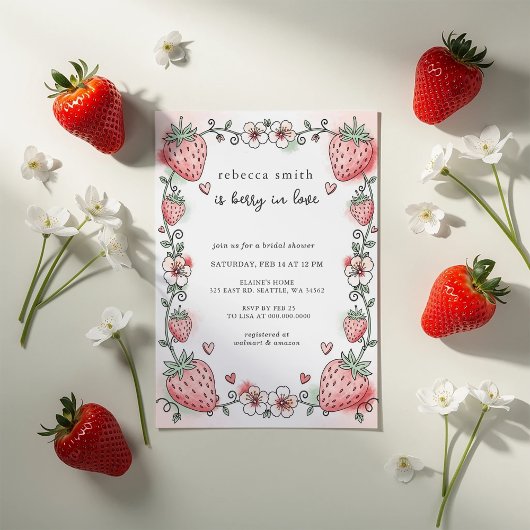 Berry in Love Strawberry Bridal Shower 招待状