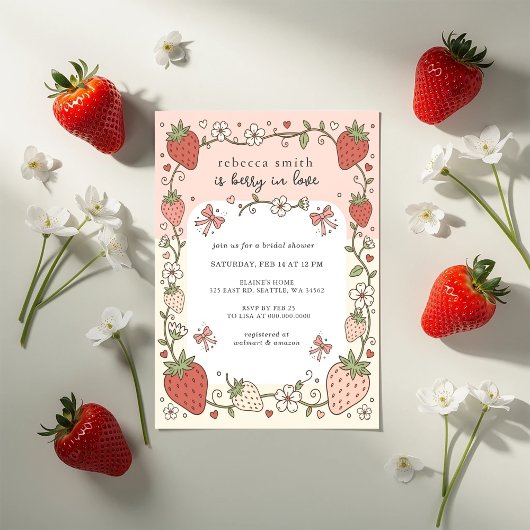 Berry in Love Strawberry Bridal Shower 招待状